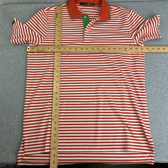 Men's RLX Ralph Lauren Polo Shirt Medium Maritime Orange White Striped Prep Golf - Picture 8 of 12